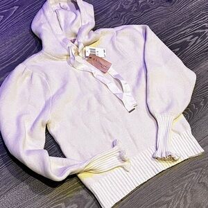 Philosophy Cream Hooded Top with Ribbon Accent